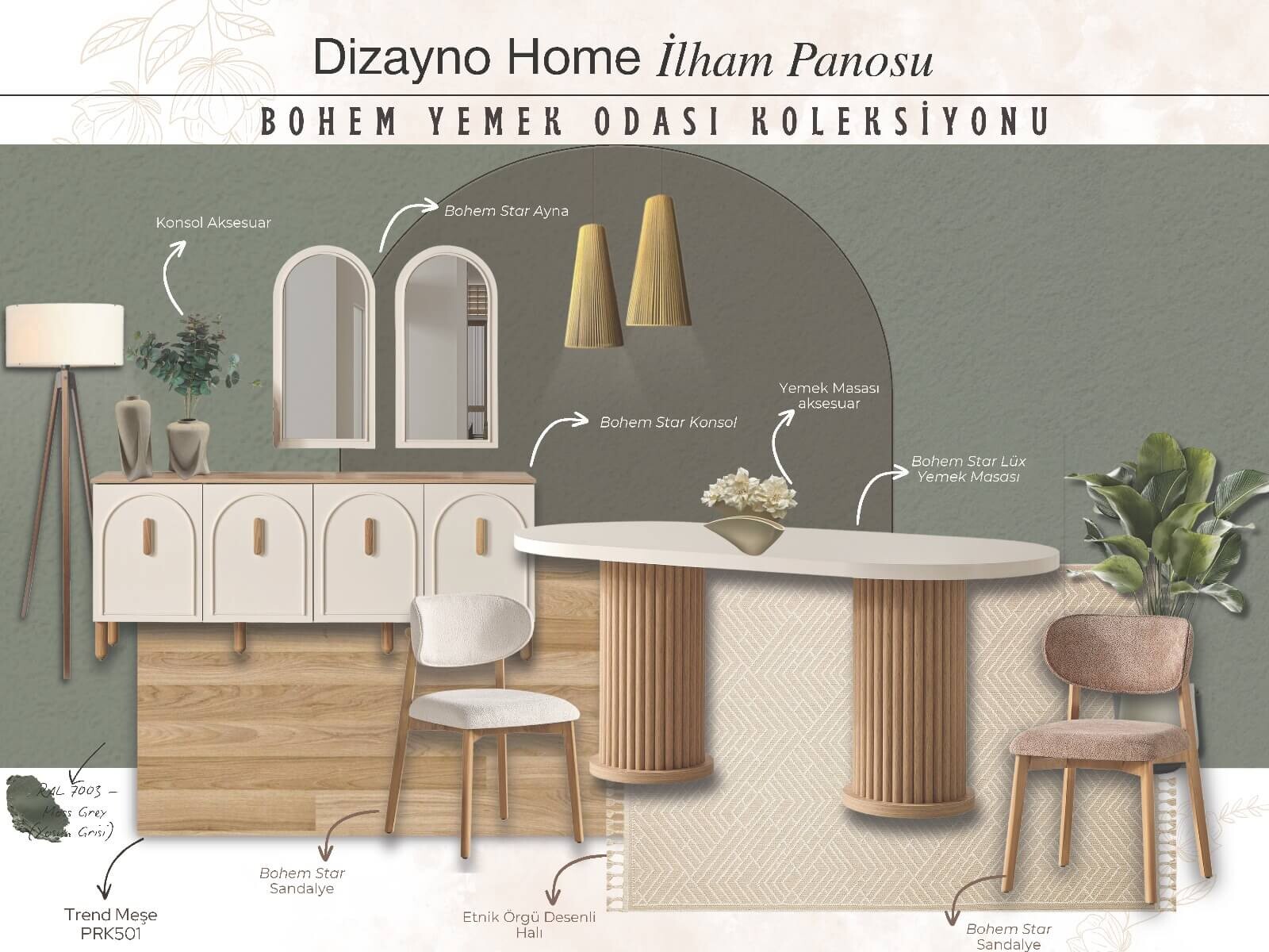 Bohem Lüx Yemek Odası Koleksiyonu İlham Panosu