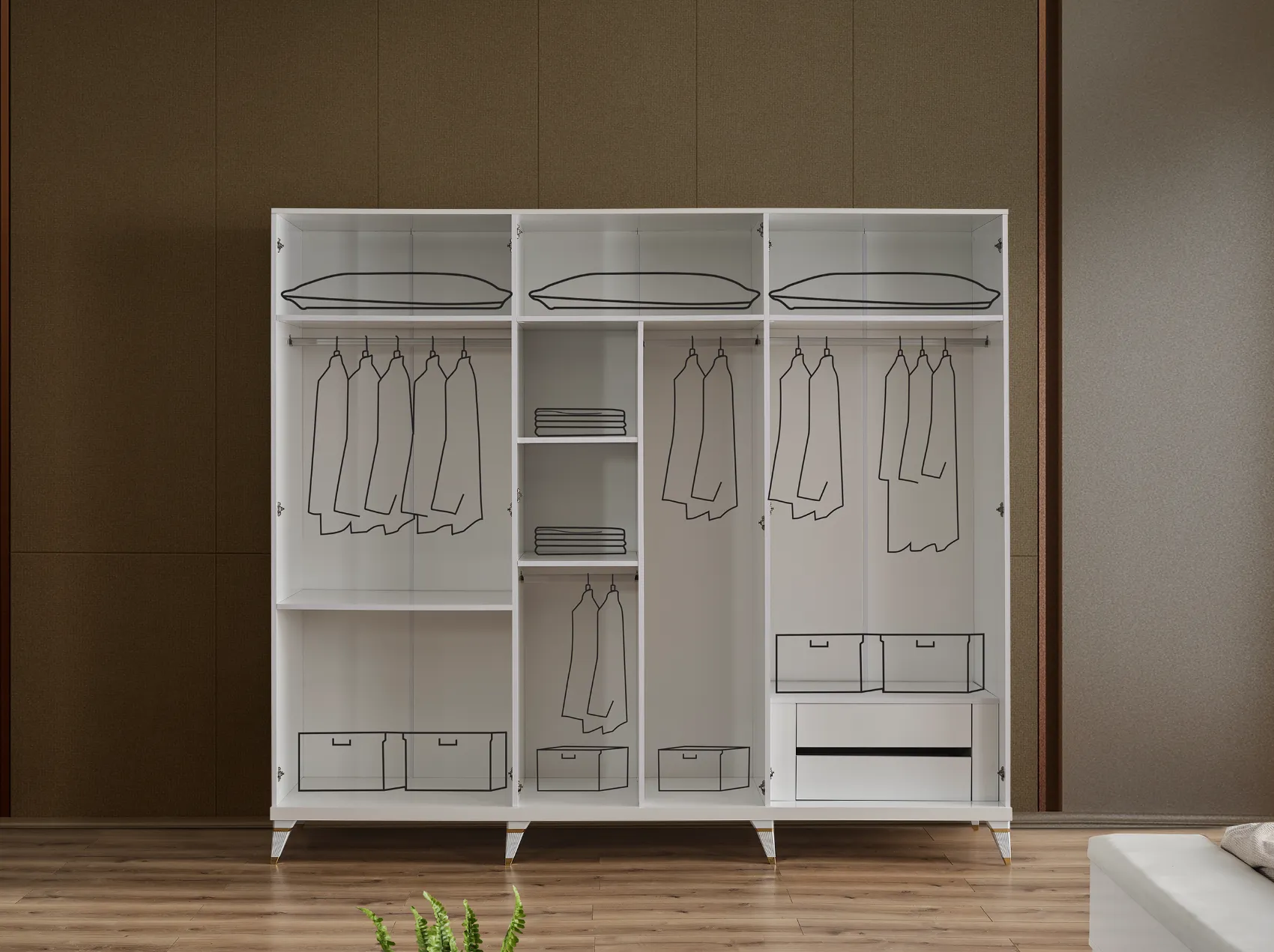 DZN - Floransa 6 Doors Wardrobe - White Color