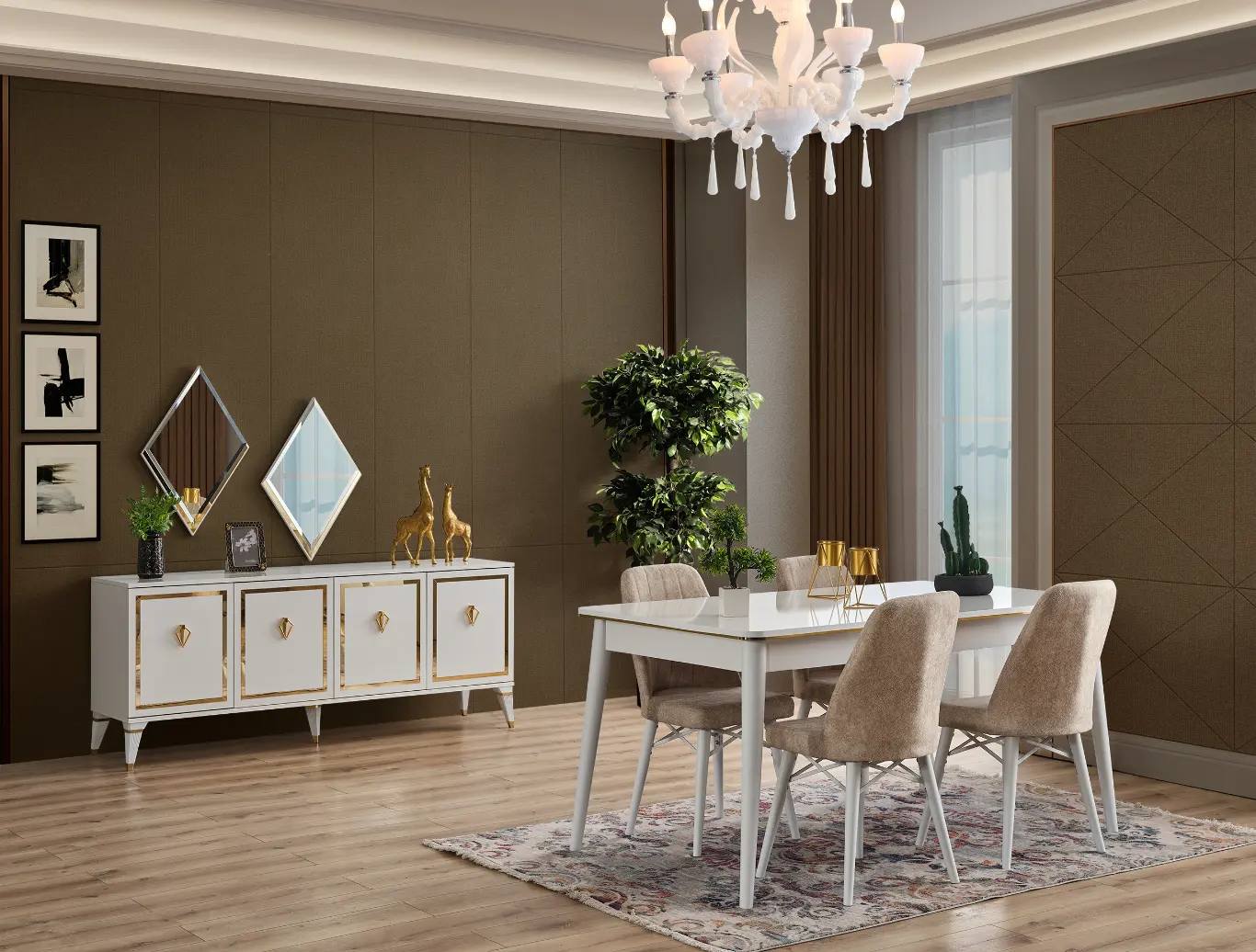 Floransa Dining Room Set - White - Thumbnail